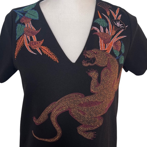 Zara metallic jaguar floral v-neck dress size small - Picture 4 of 10